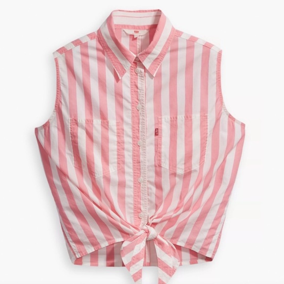LEVI’S Pink Striped Sleeveless Davina Waist Tie - Picture 2 of 5